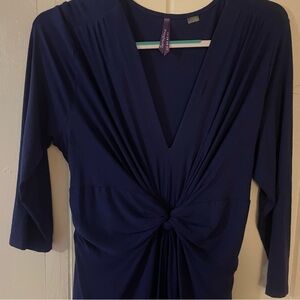 Maternity Seraphine Royal Blue Midi Dress Sz 14 – 3/4 Sleeve Knot Front